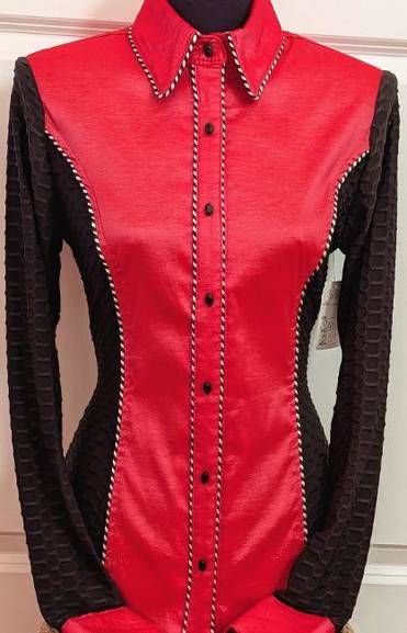 Dark Coral Taffeta and Black Textured Lycra