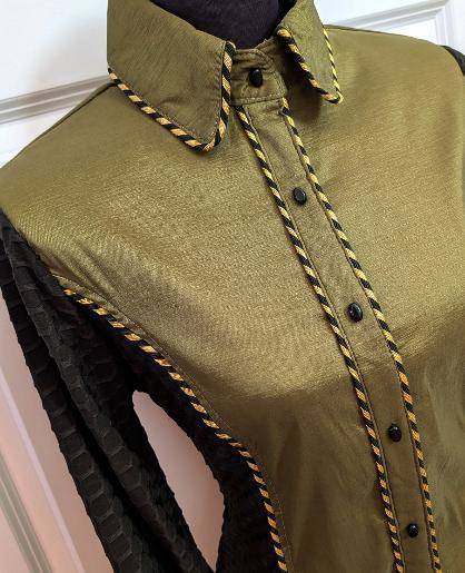 Dark Olive Taffeta and Black Textured Lycra
