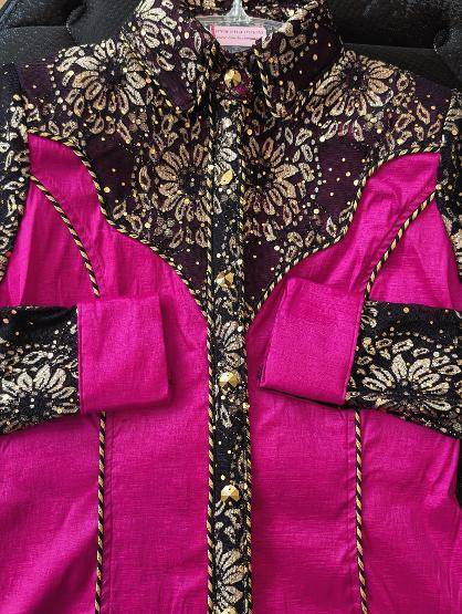 Pink Taffeta with Black and Gold Yoke and Sleeves