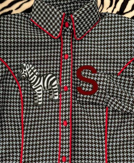 Denim Blue and Black Houndstooth Red Piping