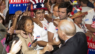Gubernatorial candidate Mayor Bill White works the rope line of supporters after his keynote speech at the Texas Democratic Convention Friday night in Corpus Christi, Tex.