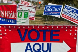 Voting signs in Austin during the 2010 election cycle.
