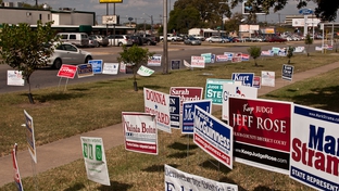 Voting signs in Austin during the 2010 election cycle.