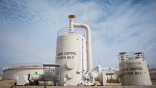 Odor Control tanks stand outside the Wastewater Treatment Plant in Wichita Falls, on Friday, January 25, 2013.