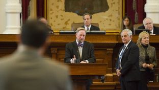 Rep. Jim Pitts R-Waxahachie, chair of the House Committee on Appropriations, listens to Rep. Trey Martinez-Fischer D-San Antonio on February 11th, 2013