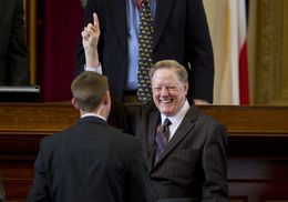 House  Appropriations Chair, Rep. Jim Pitts R-Waxahachie with a big smile as he votes on House supplemental bill HB 10  on February 21st, 2013