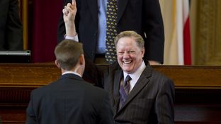 House  Appropriations Chair, Rep. Jim Pitts R-Waxahachie with a big smile as he votes on House supplemental bill HB 10  on February 21st, 2013