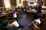 Gov. Rick Perry meets with senior staff members at his office in the State Capitol on Jan. 9, 2013.