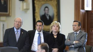 Senators Juan "Chuy" Hinojosa, D-Edinburg, l, Glenn Hegar, R-Katy,  Jane Nelson, R-Flower Mound and Carlos Uresti, D-San Antonio listen to SB 1 budget debate wrap-up on March 20, 2013.