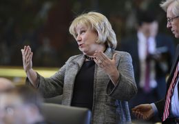 Sen. Jane Nelson reacts as her SB 7, a Medicaid reform bill passes the Senate on March 25, 2013.
