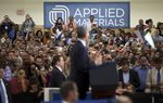 President Barack Obama speaks at Applied Materials, Inc., one of the country's leading manufactures of advanced semi-conductors, in Austin on Thursday, May, 9. The President visited the plant to promote job growth and an increase in domestic manufacturing.