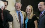 Michael Morton, l, with wife Cynthia visit the Texas Senate with Sen. Juan "Chuy" Hinojosa, D-Edinburg, on March 13, 2013.