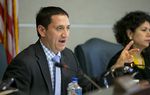 State Rep. Trey Martinez-Fischer, D-San Antonio, grills UT Regent Brenda Pejovich at the Select Committee on Transparency in State Operations on May 9, 2013.