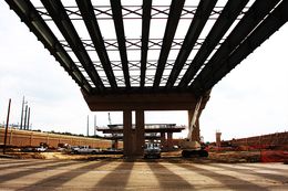 Part of the elevated section of Chisholm Trail Parkway that is under construction near downtown Fort Worth TX.