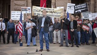 Texas Land Commissioner Jerry Patterson speaking at the Guns Across America Rally at the Capital on Jan. 19, 2013.