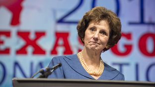 State Comptroller Susan Combs makes a face while delivering a keynote speech at the Texas Republican Convention June 8, 2012.