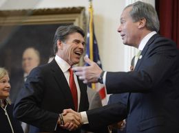 Gov. Rick Perry, left, and Lt. Gov. David Dewhurst at Perry's State of the State address on Jan. 29, 2013.