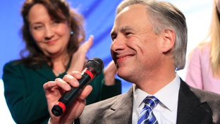 Greg Abbott speaks at the state Republican 2010 watch party at the Texas Disposal Systems Exotic Game Ranch on election night.