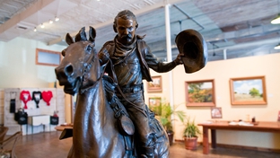 Cow John and Old Ruidoso by Robert Summers. On display at the White Horse Station, a coffeeshop, event space, and art gallery, in Clifton, Texas.