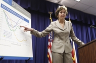 Comptroller Susan Combs explaining budget revenue numbers on Jan. 10, 2011.