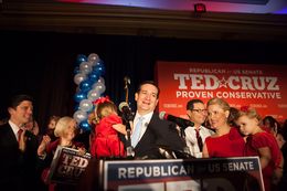 Ted Cruz with daughter Caroline at his election watch party in Houston on Nov. 6, 2012.