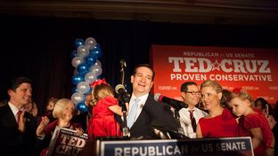 Ted Cruz with daughter Caroline at his election watch party in Houston on Nov. 6, 2012.