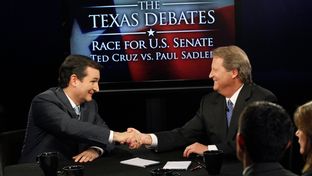 Ted Cruz and Paul Sadler during the KERA/Texas Tribune debate for U.S. Senate on Oct. 19, 2012.