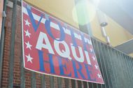 Vote sign outside of Pan AM Recreation Center in Austin, TX on July 31, 2012.