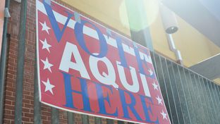 Vote sign outside of Pan AM Recreation Center in Austin, TX on July 31, 2012.