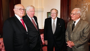 Former Texas governors (from left): Preston Smith, Mark White, Dolph Briscoe, and Bill Clements.