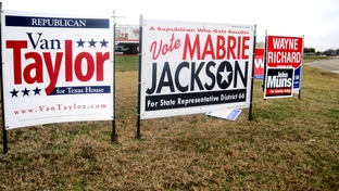 Political signs by the road in House District 66.