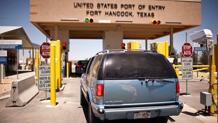 A driver from Chihuahua, Mexico, waits to cross the border into Fort Hancock in rural Hudspeth County.