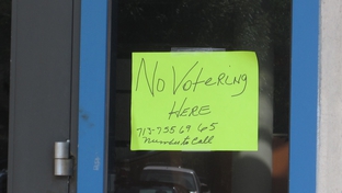 Sign at the Acres Homes Center in Houston alerts voters to try a different location on Election Day