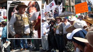 Mexican poet, Javier Sicilia, speaks before a crowd of supporters in Mexico City on May 8th, 2011.