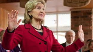 U.S. Senator Kay Bailey Hutchison campaigns in suburban San Antonio on Thursday in her bid for the Republican nomination for Texas Governor.  Hutchison campaigns at the Chirojava cafe in downtown Seguin, Texas.