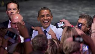 President Obama working the rope line after his Austin Music Hall speech on July 17, 2012.
