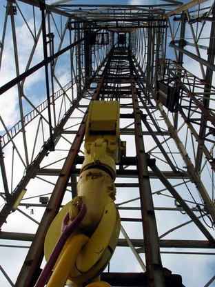 Floating oil rig derrick at the Oil Rig Museum in Galveston, TX.