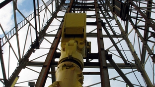 Floating oil rig derrick at the Oil Rig Museum in Galveston, TX.