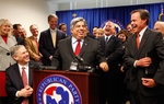 State Rep. Aaron Pena, R-Edinburg, at the Texas Republican Party headquarters Dec. 14, after announcing he switched parties.