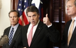 Governor Rick Perry, Speaker Joe Straus and Lt. Governor David Dewhurst after their first weekly breakfast meeting saying they will work together on the state budget. 