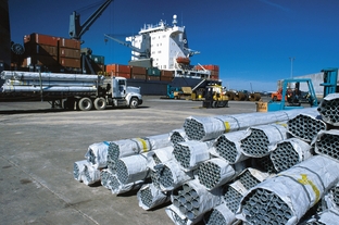 Trucks being loaded in the Port of Houston