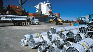 Trucks being loaded in the Port of Houston