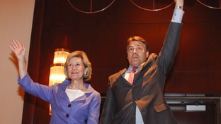 Gov. Rick Perry being endorsed by his former GOP primary rival, U.S. Sen. Kay Bailey Hutchison, at the 2010 Republican Party of Texas Convention.