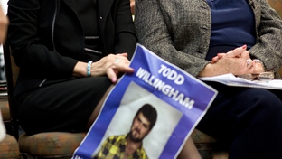 September 17, 2010 - (l-r) Judy Willingham Cavner and Eugenia Willingham, both relatives of Cameron Todd Willingham, attend the Texas Forensic Science Commission meeting on September 17, 2010 in Dallas, Texas. 