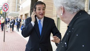 Ted Cruz greets a delegate outside the state Republican convention on June 7, 2012.