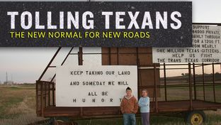 Caleb Ging and Libby Fischer stand near the Ging family's home in Coupland in front of signs protesting the Trans-Texas Corridor in 2007. The signs were made by Caleb and his parents, Scott and JoAnn Ging.
