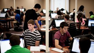 University of Texas at Arlington students work on college algebra in the university's new "math emporium" on Aug. 29, 2012.