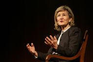 Evan Smith interviewing U.S. Sen. Kay Bailey Hutchison at the LBJ Presidential Library on Oct. 15, 2012.