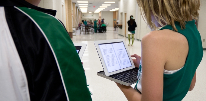 Blackwell middle school students study on their iPads, which all students receive starting in seventh grade.