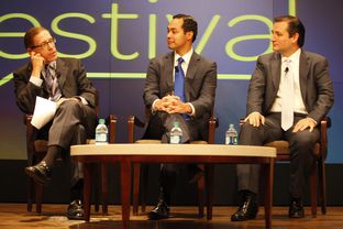 Republican senate nominee Ted Cruz and San Antonio mayor Julián Castro debate the future of Texas politics at The Texas Tribune Festival on September 22, 2012.